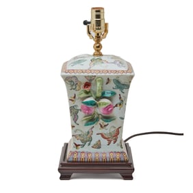 Chinese Famille Rose Sqaure Vase as Lamp