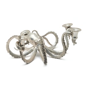 Figural Pewter Octopus Candelabrum