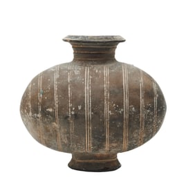 Chinese Han Black Pottery Cocoon Jar