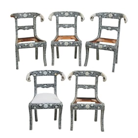Five Anglo Indian Inlaid Ram's Head Chairs