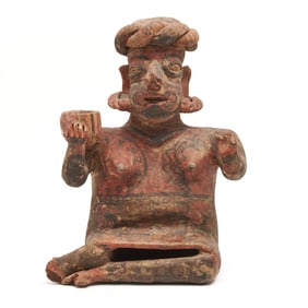 Pre-Columbian Nayarit Polychrome Pottery Female Figure