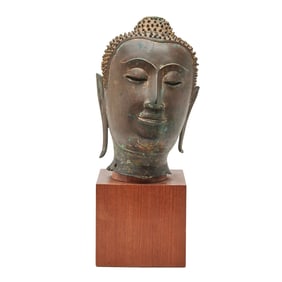Thai Bronze Sakyamuni Head on Stand