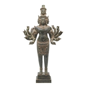 Cambodian Bronze Four-Headed Standing Buddha