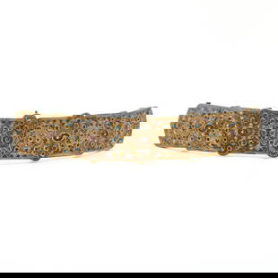 Russian Gilt Bronze and Enamel Semi Belt: Russian Gilt Bronze and Enamel Semi Belt. Gilt bronze body with enamel decoration, in six sections. {Approximate dimensions: 14 1/2" x 2 1/2".}. Provenance: Austin Hills Collection. As purchased from: