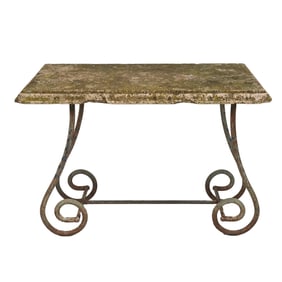 Wrought Iron and Limestone Garden Table