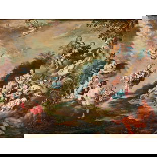 Flemish School, The Last Judgment, oil on enamel: FLEMISH SCHOOL (19th/20th Century), The Last Judgment, oil on enamel, (approximate dimensions - enamel: 19-1/4 x 25 inches), unsigned; two Butterfield & Butterfield label verso. Condition: Surface dus