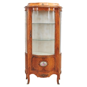 Louis XV Style Marquetry Vitrine with Porcelain Plaque