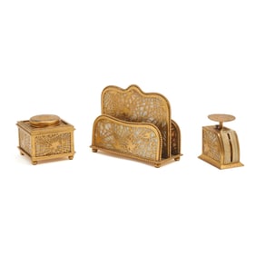 Tiffany Studios Gilt Bronze Pine Needle Desk Articles