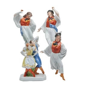 Four Herend Porcelain Hungarian Folk Dancer Figures