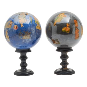 Pair of Victorian Blue Potichomania Globes
