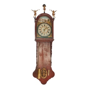 British Victorian Oak Wall Clock with Painted Dial