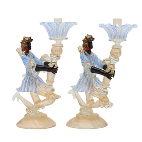 Pair of Murano Glass Figural Blackamoor Candlesticks