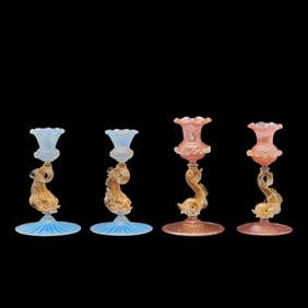 Two Pairs of Murano Glass Dolphin Candlesticks