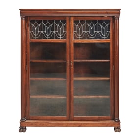 Larkin Arts and Crafts Oak Bookcase with Leaded Glass