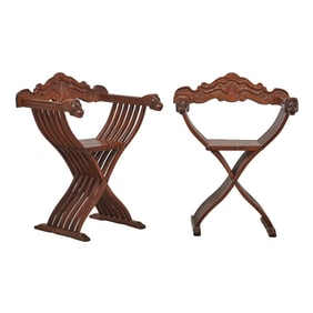 Four Italian Renaissance Style Walnut Savonarola Chairs