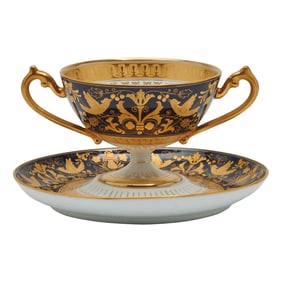 Eight Porcelain Bouillon Bowls with Saucers