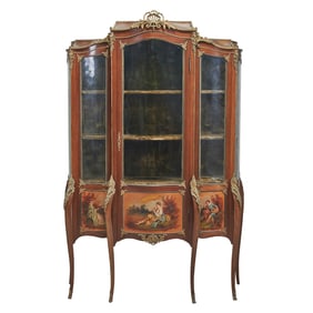 Louis XV Vernis Martin Style Mahogany Display Cabinet
