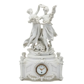 Sevres Style White Bisque Figural Mantel Clock