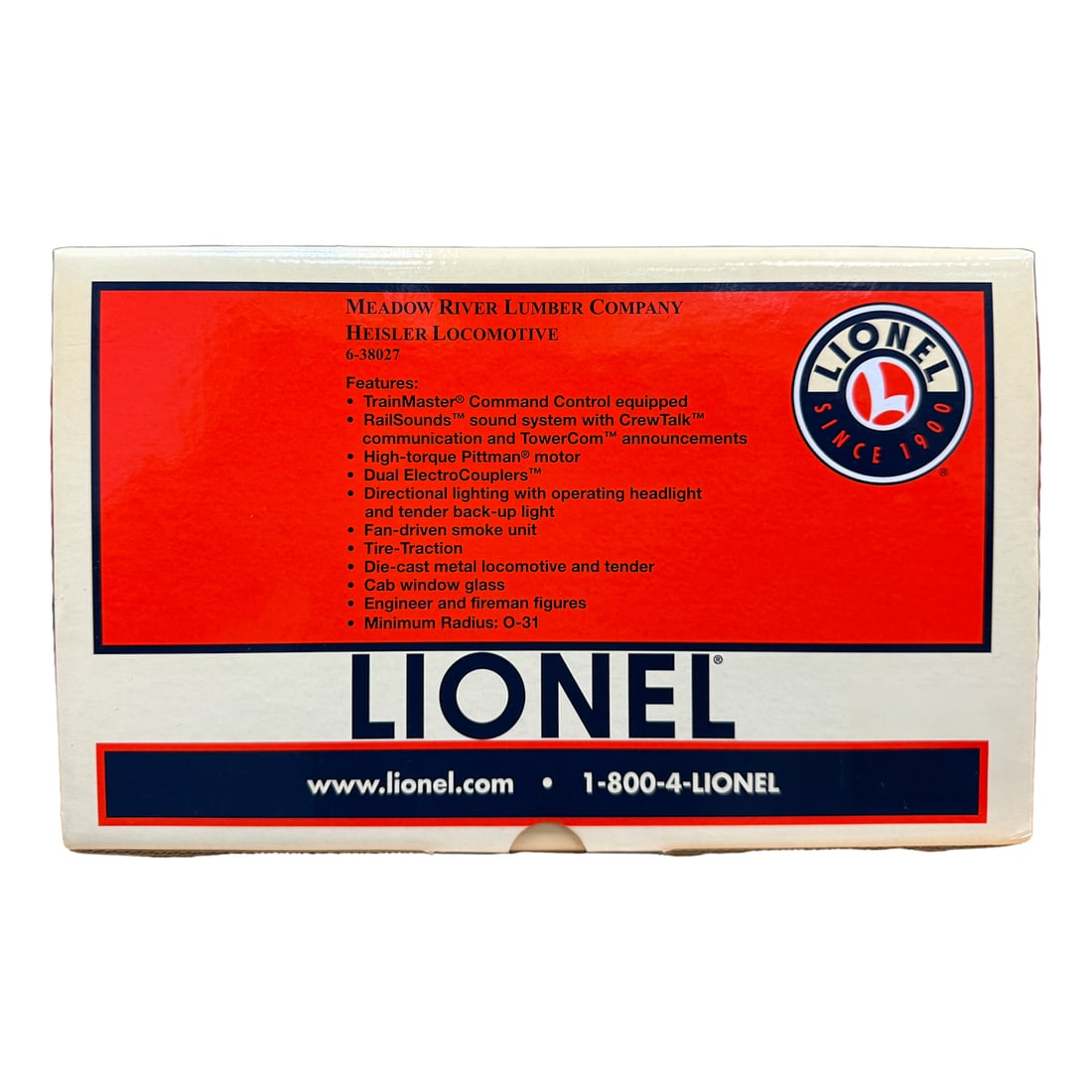 Lionel 6-38027 Meadow River Lumber Heisler Locomotive: Lionel 6-38027 Meadow River Lumber Company Heisler Locomotive. Condition: Light wear overall, some dirt and scuffs to surface.