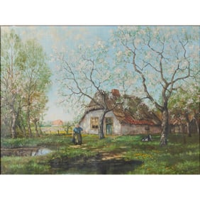 European School, Cherry Blossoms, oil on canvas
