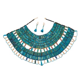 18th Century Egyptian Faience Necklace with Earrings.