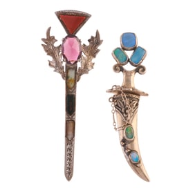 Two Antique European Multi-Stone, Silver Brooches.