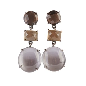 Pair of Quartz, Oxidized Silver Earrings.