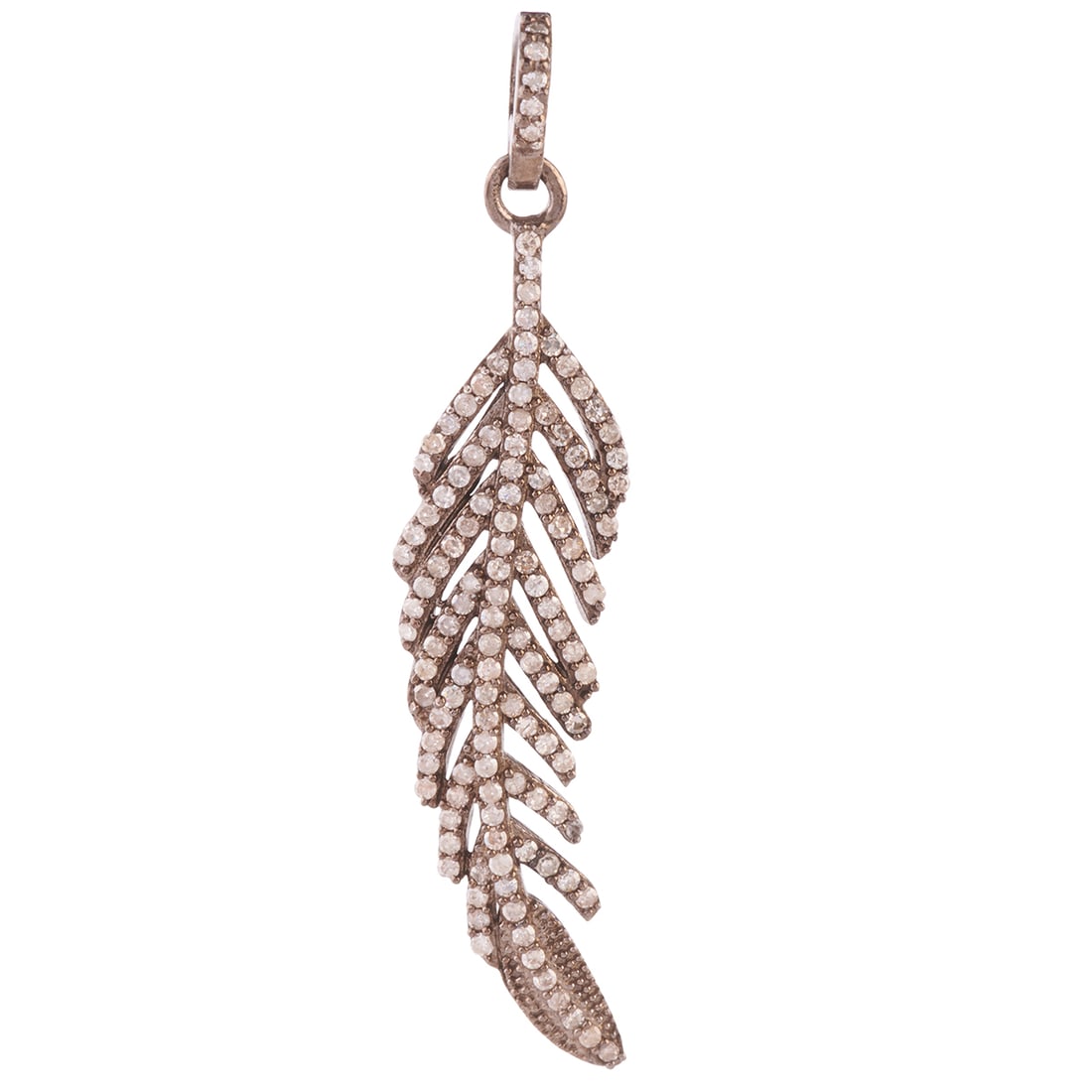 Diamond, Oxidized Silver Feather Pendant. (1 of 2)