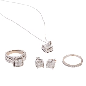 Diamond, 14k White Gold Jewelry Suite.