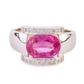 Pink Tourmaline, Diamond, 18k White Gold Ring.