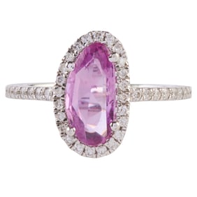 Fancy-Colored Sapphire, Diamond, 14k White Gold Ring.