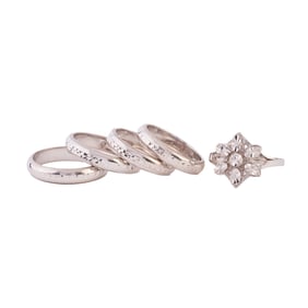 Collection of Five 14k White Gold Rings.