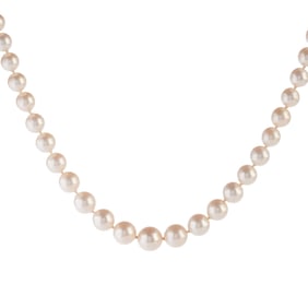 Vintage Cultured Pearl, Diamond, Platinum Necklace.