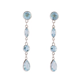 Pair of Blue Topaz, 14k White Gold Drop Earrings.