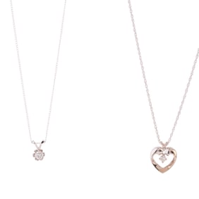 Two Diamond, 14k White Gold Necklaces.