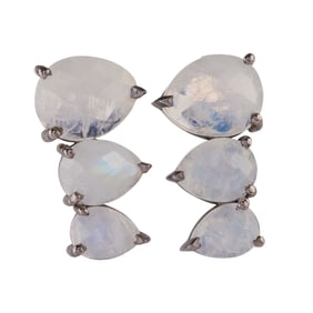 Pair of Moonstone, Oxidized Silver Earrings.