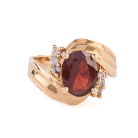 Garnet, Diamond, 14k Yellow Gold Ring.