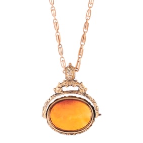 Antique Carnelian Intaglio, 14k Yellow Gold Necklace.