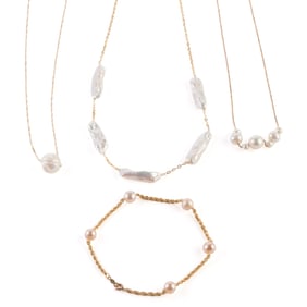 Collection of Cultured Pearl, Yellow Gold Jewelry Items