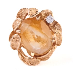 Citrine, Diamond, 14k Yellow Gold Ring.