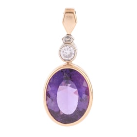 Amethyst, Colorless Stone, 14k Gold Pendant.