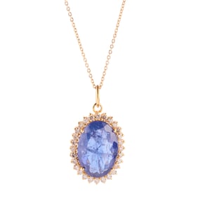 Tanzanite, Diamond, 14k Yellow Gold Pendant Necklace.