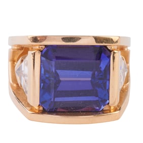 Tanzanite, Colorless Stone, 14k Yellow Gold Ring.