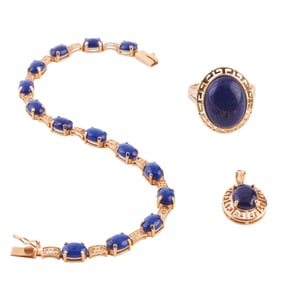 Lapis Lazuli, 14k Yellow Gold Jewelry Suite.