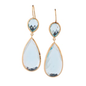 Pair of Blue Topaz, Vermeil Drop Earrings.