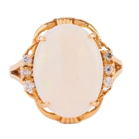 Opal, Diamond, 14k Yellow Gold Ring.