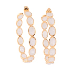 Pair of Moonstone, Vermeil Hoop Earrings.