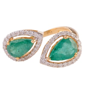 Emerald, Diamond, 18k Yellow Gold Bypass Ring.