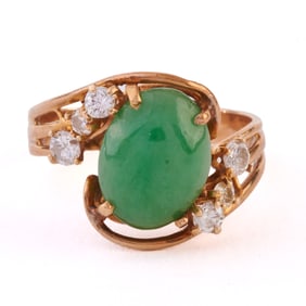 Jade, Diamond, 14k Yellow Gold Ring.
