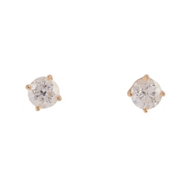 Pair of Diamond, 14k Yellow Gold Stud Earrings.
